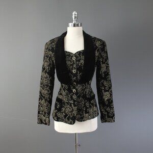 Vintage 80s | 90s Gold Flocked Black Velvet Jacket Vest S